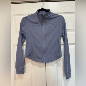 Women's Blue Crop Full Zip Up Workout Jacket